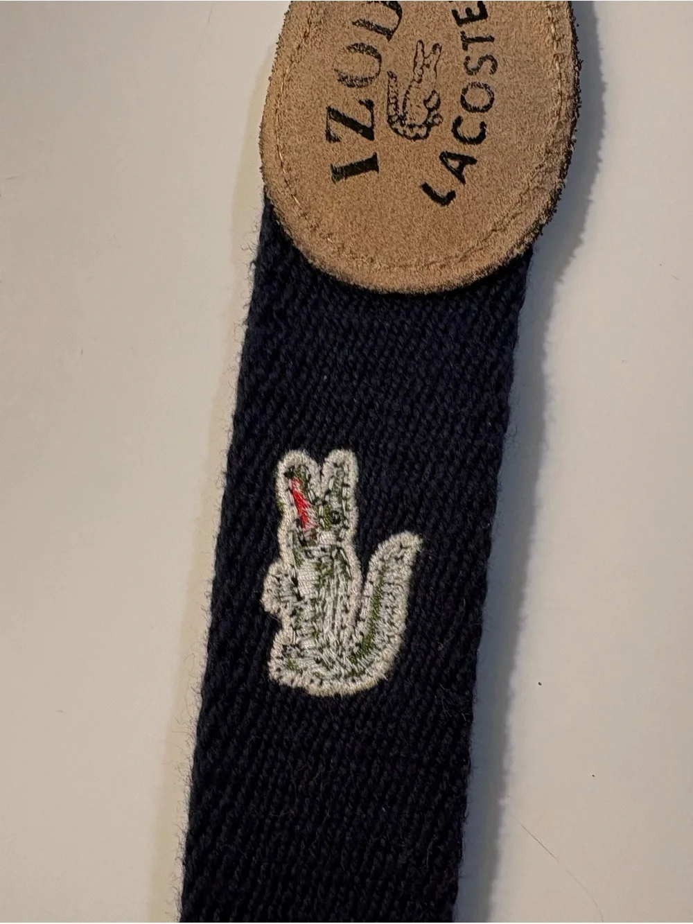 Vintage unisex Lacoste Izod Canvas Strap with Burgundy Center Stripe Belt